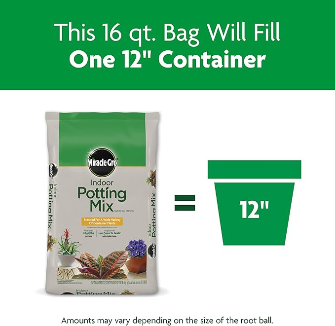 Miracle-Gro Indoor Potting Mix, Blended for a Variety of Houseplants, Feeds for up to 6 Months, 16 qt., 2-Pack