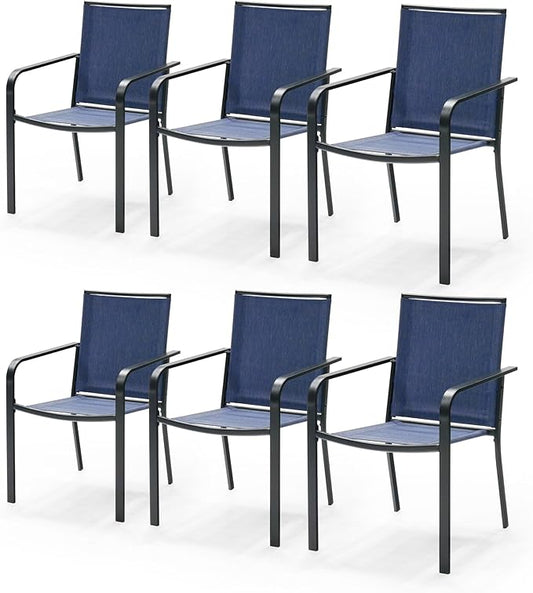 Patio Dining Chairs Set of 6, Outdoor Stackable Dining Furniture Set, All Weather Dining Set for Lawn, Garden, Backyard, Poolside, Blue