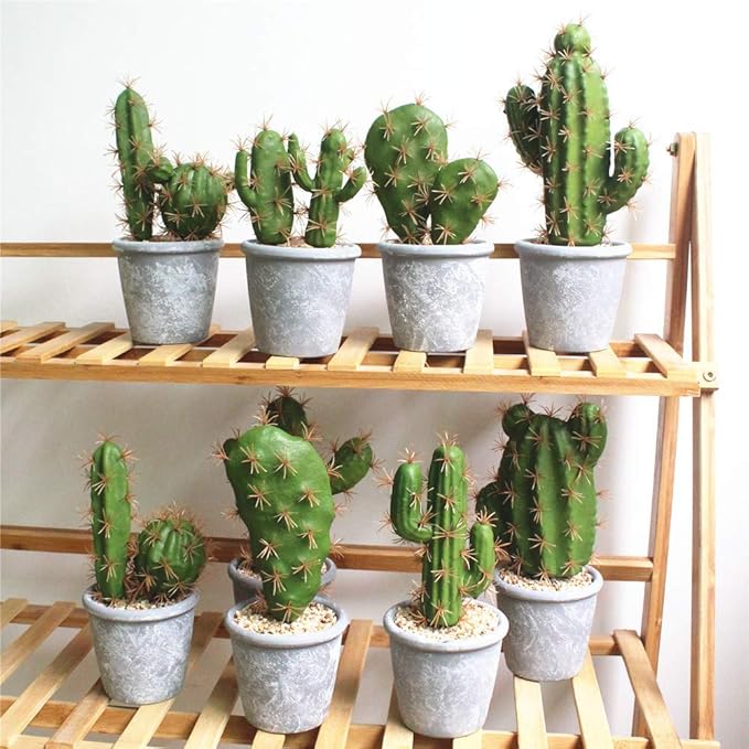 Fcooler Artificial Succulent Plants Faux Cactus Decorative Potted Fake Cacti with Pots Rock Sand Included Artificial Plants for Bathroom/Home Decor House Decorations(A Set)