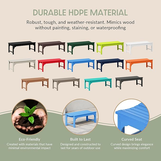 WestinTrends Malibu Outdoor Bench, All Weather Resistant Poly Lumber Backless Patio Garden Bench, Adirondack Curved Bench Seat for Comfort, Pacific Blue