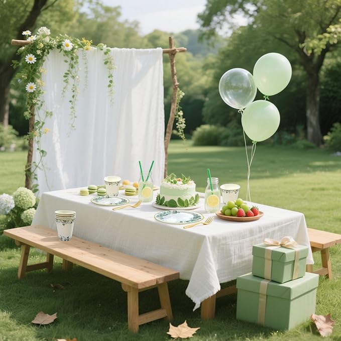 Eucalyptus Party Decorations, Baby Shower Bridal Shower Paper Plates and Napkins, Eucalyptus Tableware Set, for Boho Gender Neutral Wedding Birthday Party, Serves 24 (Green)