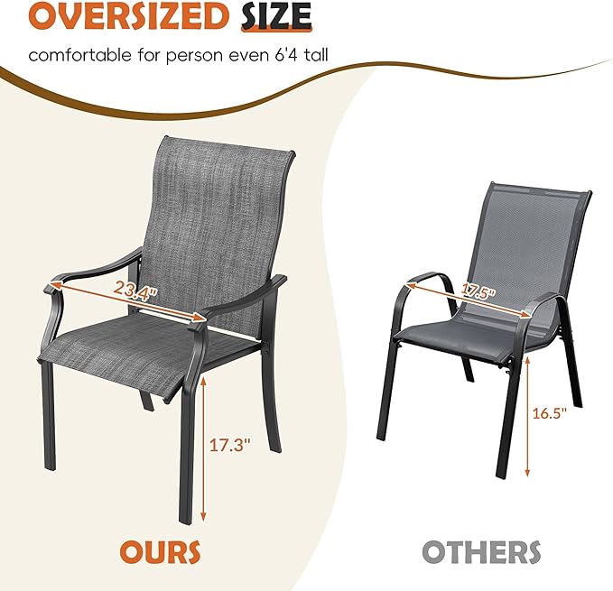 UDPATIO Outdoor Dining Chairs Set of 4, High Back Wide Seat Patio Furniture Chairs with All Weather Breathable Textilene, for Lawn Garden Backyard, Dark Grey