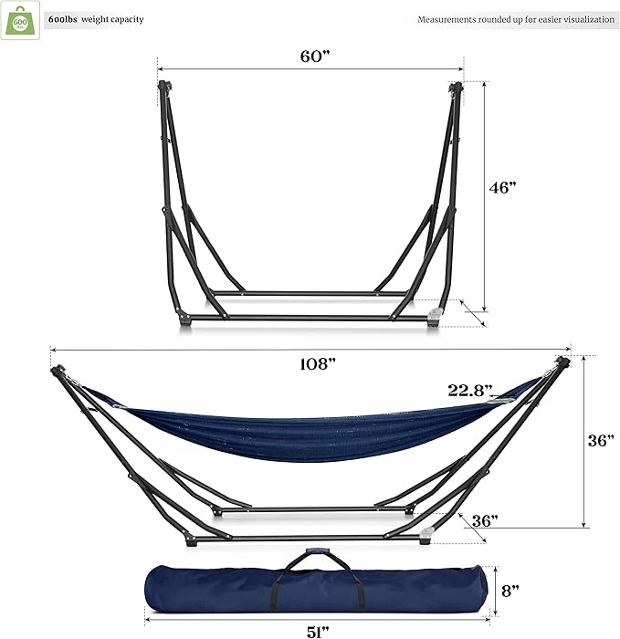 Tranquillo UniGen Hammock, Hammock with Stand Heavy Duty Indoor/Outdoor Hammock with Signature Steel Stand, 600lbs Premium Foldable, Durable 2-Layered Soft Polyester, Aegean