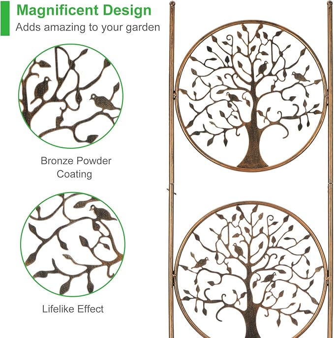 Set of 2 Tree in Life Metal Garden Trellis for Climbing Plants, Decorative Vegetables Flowers Vine Trellis for Outdoor Patio 55'' H x 12.4'' W