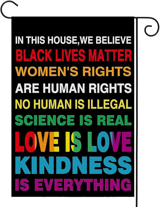Pride Garden Flag 12 X 18 Inch Vertical Double Sided in This House We Believe Pride Gay Lesbian LGBTQ Pansexual Flag Yard Flag Outdoor Decorations