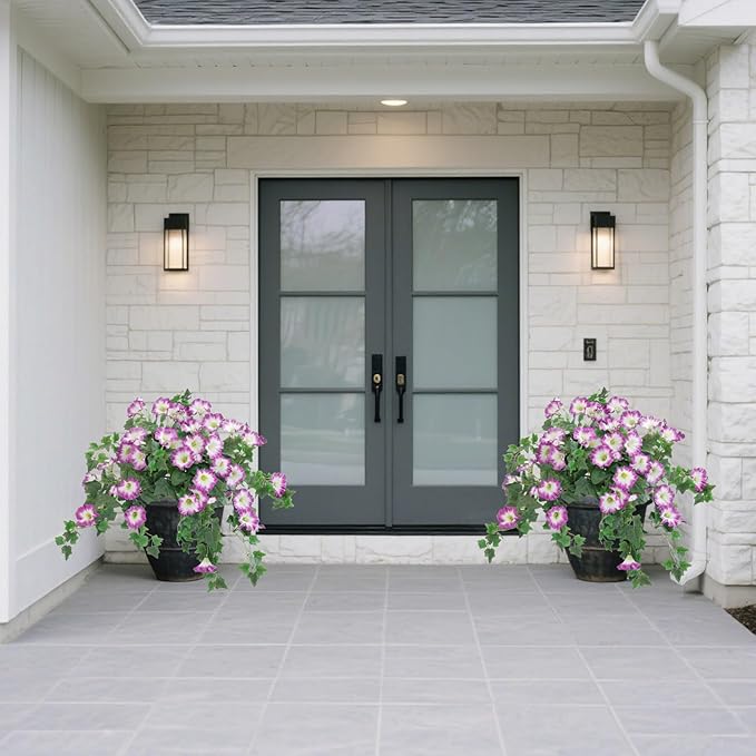 Artificial Fake Flowers Plants for Outdoor Decoration, 2PCS Faux Petunias Silk Plants UV Resistant Realistic Porch Garden Balcony Decor, Fake Flowers for Outdoor Planters Home Decor(Pure purple-red)