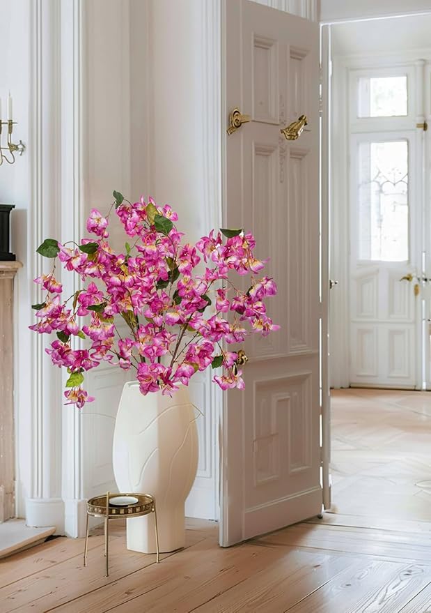 DILATATA Artificial Bougainvillea Branches 47" Long Wisteria Vines Trailing Artificial Flowers for Front Door Porch Planter Urn Patio Balcony Drooping Flowers Purple Bugambilias