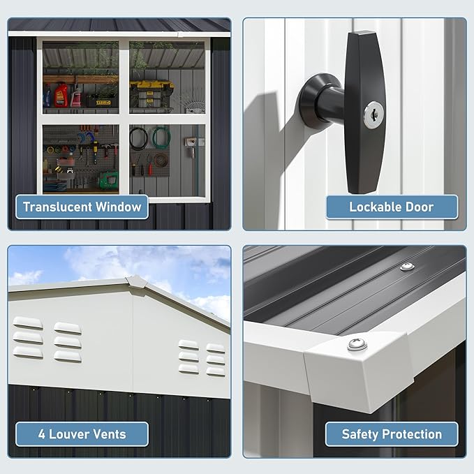 10X12 FT Outdoor Storage Shed, Metal Garden Shed with Updated Lockable Doors and Frame Structure, Large Tool Sheds for Backyard Garden Patio Lawn,Black