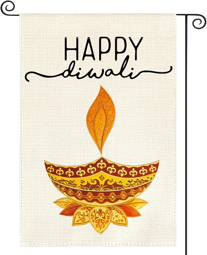 AVOIN colorlife Happy Diwali Garden Flag Vertical Double Sided, Oil Lamp Lotus Yard Outdoor Decoration 12 x 18 Inch