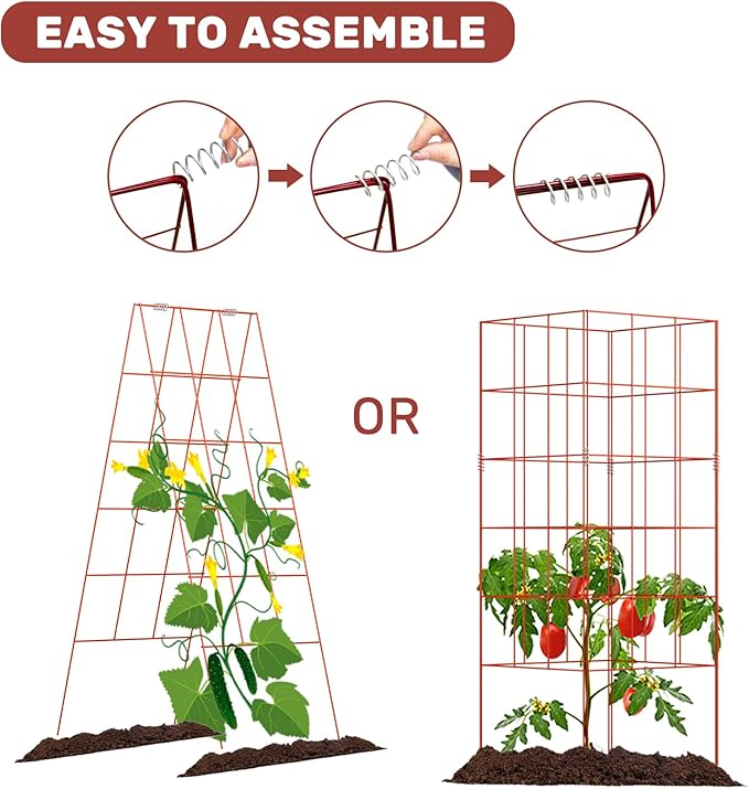 DOEWORKS Cucumber Trellis, 48" High Foldable A Frame Garden Trellis, 2 Pack, Plant Support for Climbing Cucumber, Beans, Tomatoes, Flowers, Red