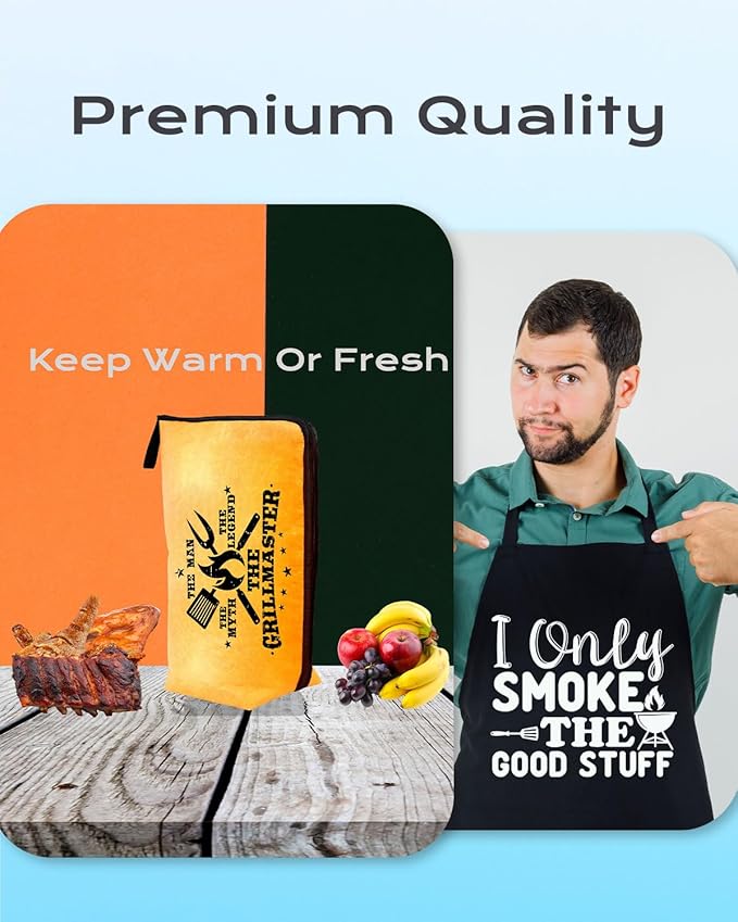 Grilling Smoker Apron & BBQ Blanket Accessories Gifts for Husband, Funny Christmas & Birthday Barbecue Accessories Tools Gifts for Men Who Have Everything