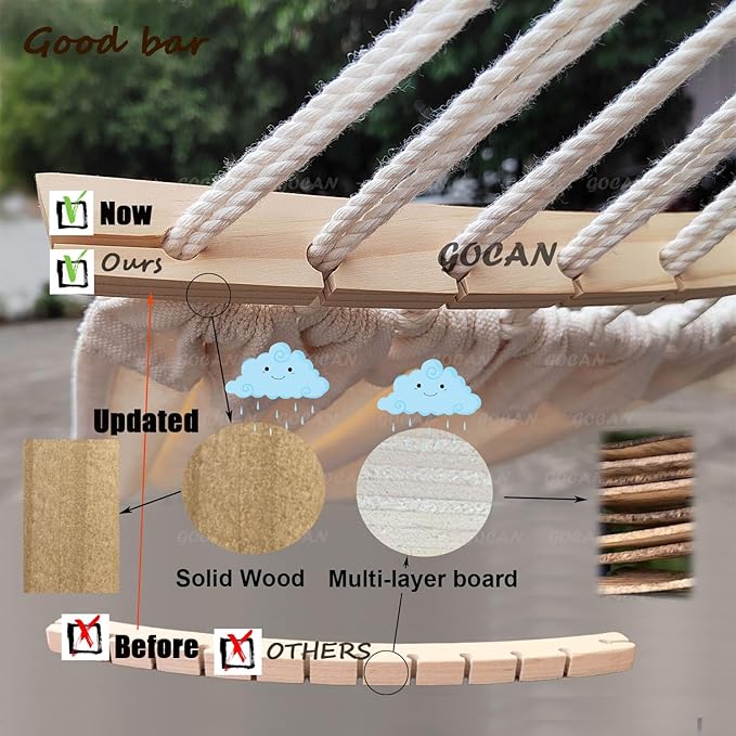Double Hammock 2 Person Large 220x150cm with Steel Stand and Removable Spreader bar Load 500lb, Canvas Cotton Hammocks for Patio Porch Garden Backyard Outdoor and Indoor