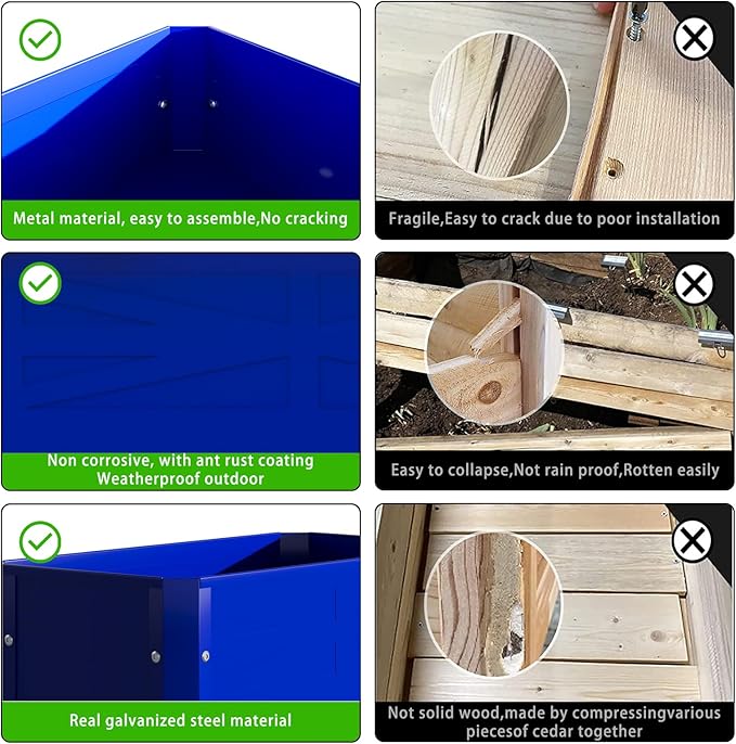 Raised Garden Bed with Detachable Tall Legs Elevated Metal Planter Box for Growing Fresh Herbs Vegetables Flowers Succulents&Other Plants for Outdoor Backyard Patio Deck Balcony Blue