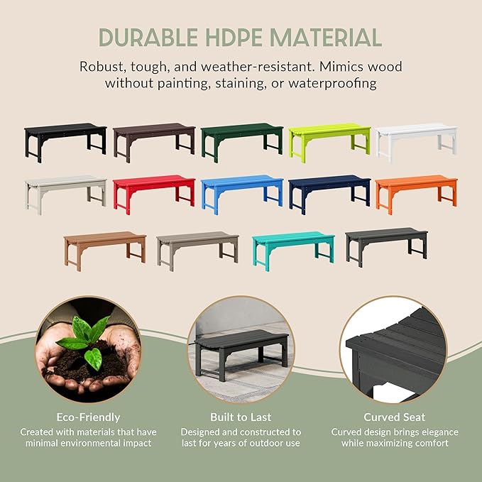 WestinTrends Malibu Outdoor Bench, All Weather Resistant Poly Lumber Backless Patio Garden Bench, Adirondack Curved Bench Seat for Comfort, Gray