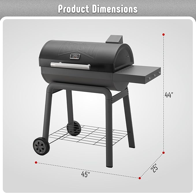 BBQ Charcoal Grill with Side Table, 30-In Heavy Duty Outdoor BBQ Grill with 664 Sq. In Cooking Area for Outdoor Barbecue in Backyard, Patio and Parties, Black
