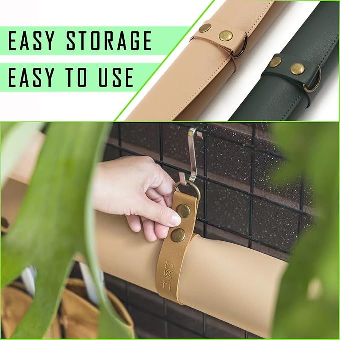 Thickened Leather Plant Repotting Mat, Indoor and Outdoor Potting Mat, 30" x 18" Foldable Tray with Mess Control (Dark Green)