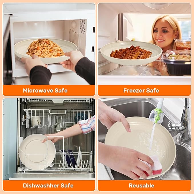 Wheat Straw Dinnerware Sets for 6 (42pcs), SGAOFIEE Unbreakable Dinnerware Set, Kitchen Plates and Bowls Set, Unbreakable Plastic Outdoor Camping Dishes, Dishwasher Microwave Safe, Beige White