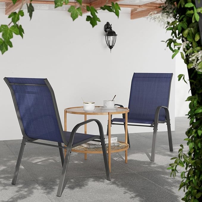 Patio Dining Chairs Set of 4, Outdoor Stackable Dining Chairs High Back for All Weather, Patio Furniture for Backyard, Porch, Garden, Pool Deck (Blue)