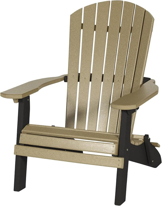 DutchCrafters Adirondack Folding Chair with Arms, Handcrafted from Recycled Plastic Poly Lumber, Portable and Easy Storage for Outdoor Patio, Garden, Camping Outdoor Furniture (Weatherwood & Black)