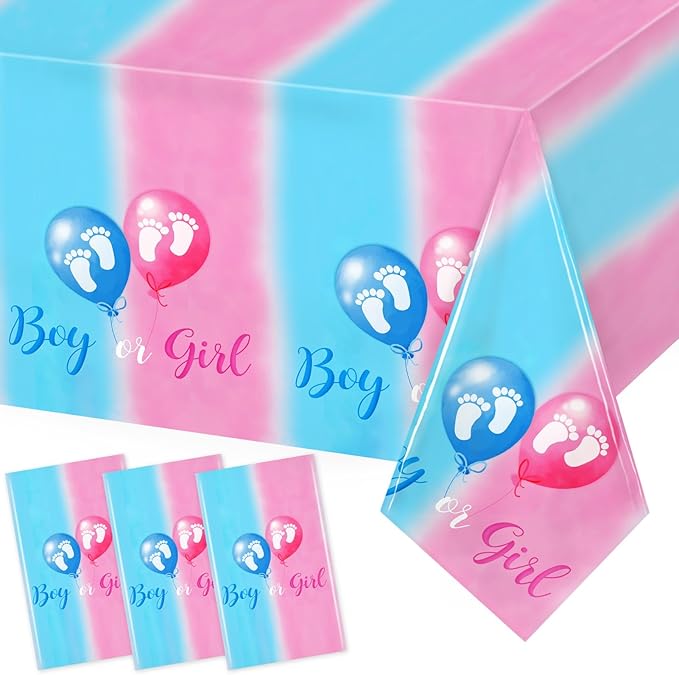 TREWAVE 3 PCS Plastic Tablecloths - Gender Reveal Decorations, Disposable, Waterproof Table Covers for Boy or Girl Gender Reveal Party Supplies, 54" x 108"