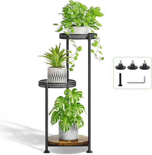 Plant Stand Indoor Outdoor Clearance, 3 Tier Metal Flower Shelf Pot Holder, Tall Multiple Plants Corner Rack Narrow House Orchid Display Organizer for Patio Office Porch Living Room Garden, Black