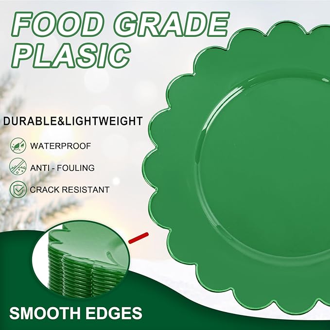 SUT 72Pcs Green Plastic Plates, 10.25inch Green Dinner Plates, Disposable Dinner Plates, Green Heavy Duty Plastic Plates, Disposable Plates, Green Scallop Plates for Occasion
