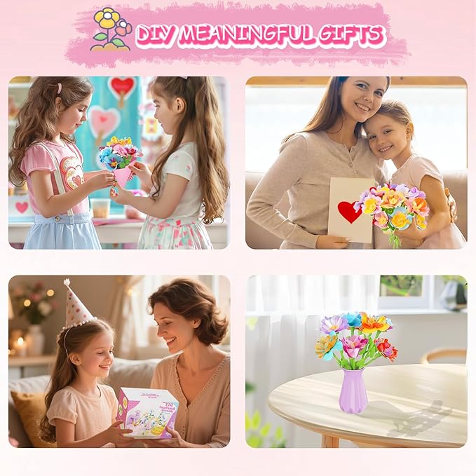 DIY Bouquet Making for Kids,Fabric Flower Bouquets Toys,Arts and Crafts for Girls Ages 4-8,Perfect for Birthday Gift and Flower Arrangement.