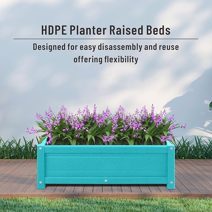HDPE Raised Garden Beds Outdoor,Rot-Resistant and Non-Cracking,Outdoor Planter Boxes Rectangle with Drainage Holes for Yard,Lawn Aruba Blue