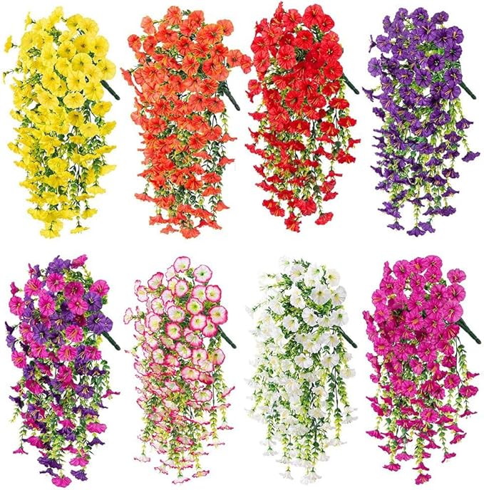 6-Pack Outdoor Faux Plants, 69-Flowered Large Morning Glory, Uv-Resistant Artificial Morning Glory,Perfect for Outdoor Decoration in All Seasons Such as Porches and Gardens (Light Pink)