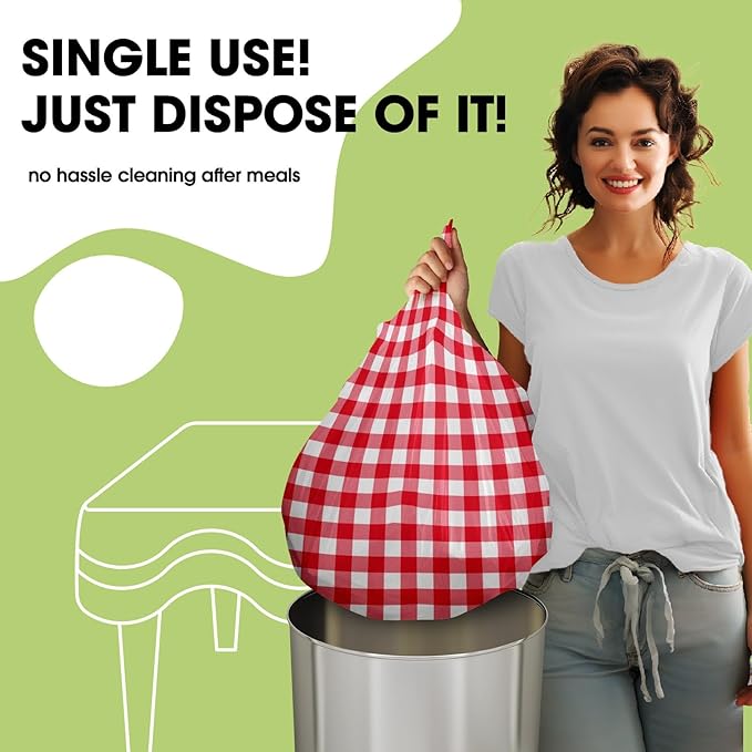 Pureegg Plastic Table Cloth Disposable 8 Pack, 54 x 108 Inch Table Cloths, Party, Picnic, Decorative Gingham Tablecloths, Rectangle, Red and White Checkered Cover, Leakproof & Sturdy, Red Plaid