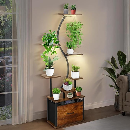 8 Tiered Plant Stand Indoor with Grow Lights, 62 Inch Tall Corner Plant Shelf for Indoor Plants, Metal Plant Rack with Stability Upgrade for Living Room, Patio, Balcony