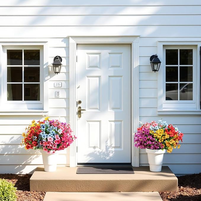 24 Bundles Realistic Artificial Flowers for Outdoors, Fake Flowers UV Resistant, Faux Plants Greenery Beautify Outdoor Hanging Planters Porch Patio Yard Garden Wedding Farmhouse Home Decor