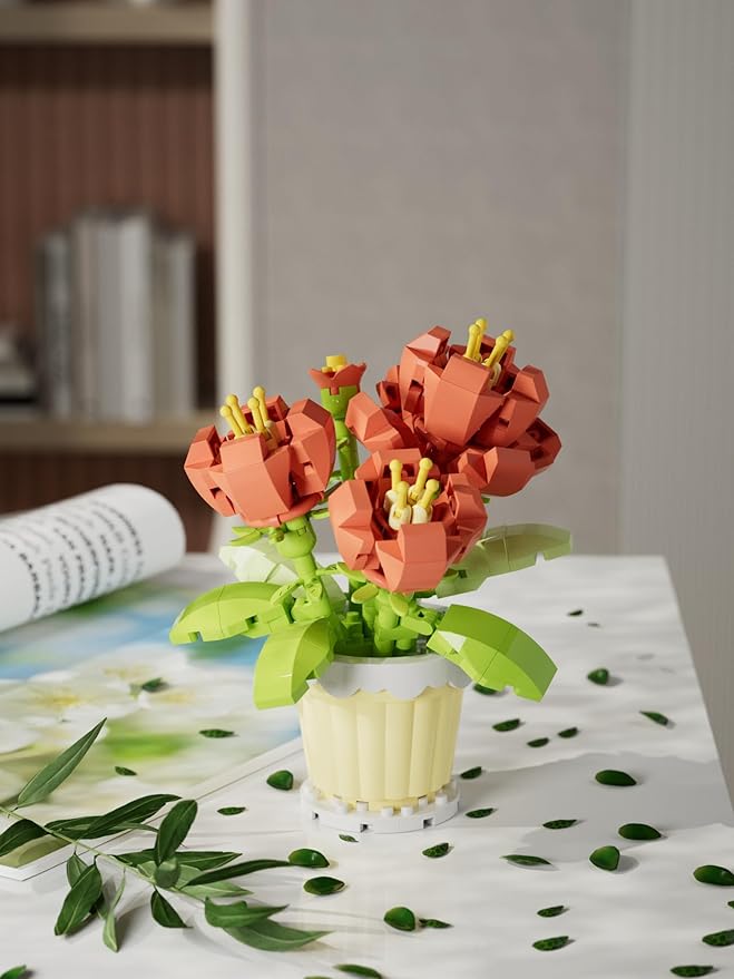 Peony Mini Flower Potted Plant Bonsai Building Toy Blocks Particle Flower Botanical