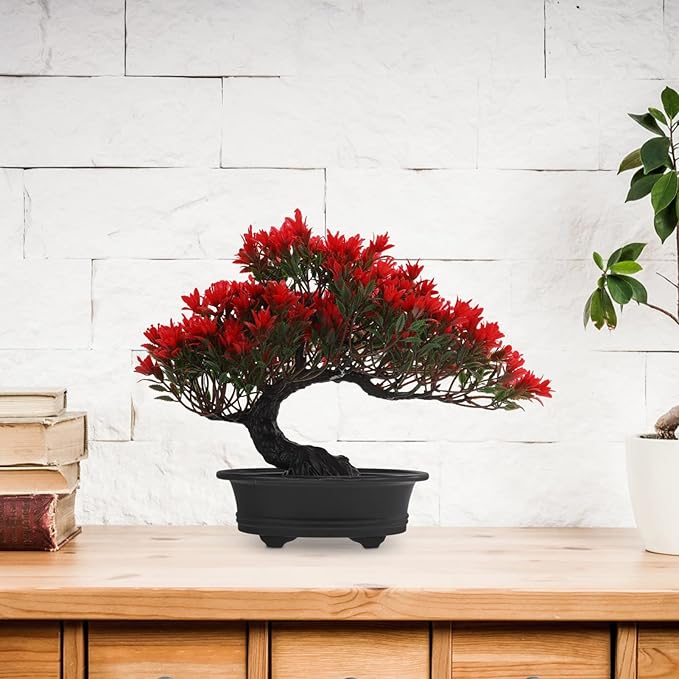 Hemoton Fake Bonsai Tree Artificial Pine Tree Christmas Party Decoration Bonsai Home Décor Fake Plants for Wall Farmhouse Room Décor 12.59x9.44 Red Artificial Bonsai Tree Realistic