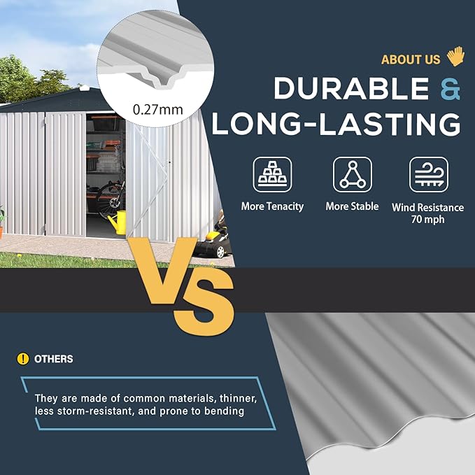 U-MAX 12x10 Storage Shed, Large Metal Outdoor Garden Sheds & Outdoor Storage Clearance, 10x12 Tool Shed Outdoor Storage Lockable for Backyard Outside Use in White