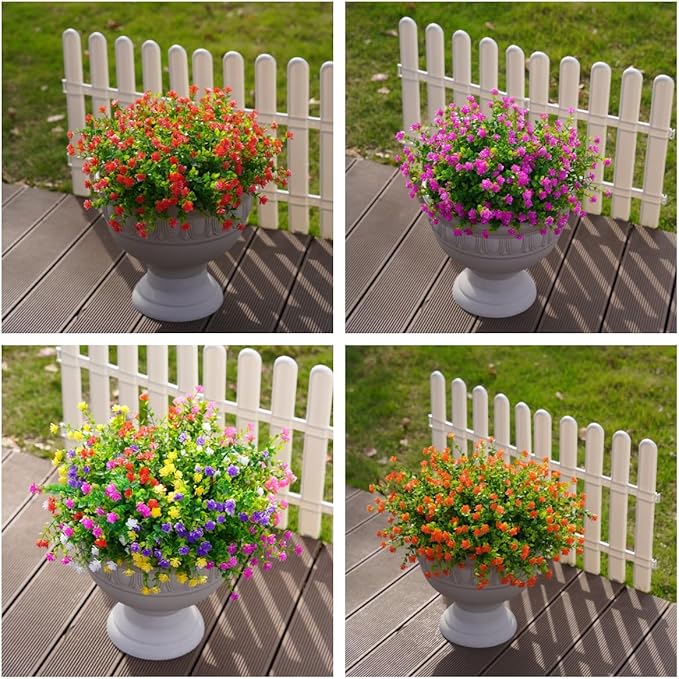 Ivydale Artificial Fake Fall Mums Flowers Plants for Outdoors Indoor Decoration, 12 Bundles Faux Plastic Mix-Colored Daisy Flowers UV Resistant Faux Greenery Bushes Shrubs for Home Porch Patio Garden