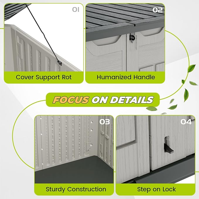 Amopatio Horizontal Outdoor Storage Shed, 34.5 Cu Resin Outdoor Storage Cabinet Waterproof, Outside Cabinet Weather Resistant for Trash Cans, Lawn Mower, Garden Tools, Patio Furniture, Light Grey