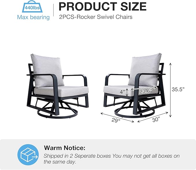 Aluminum Outdoor Swivel Rocking Chairs 2 Piece Set，Swivel Patio Chairs for Porch Deck Balcony Garden (Dark Grey)