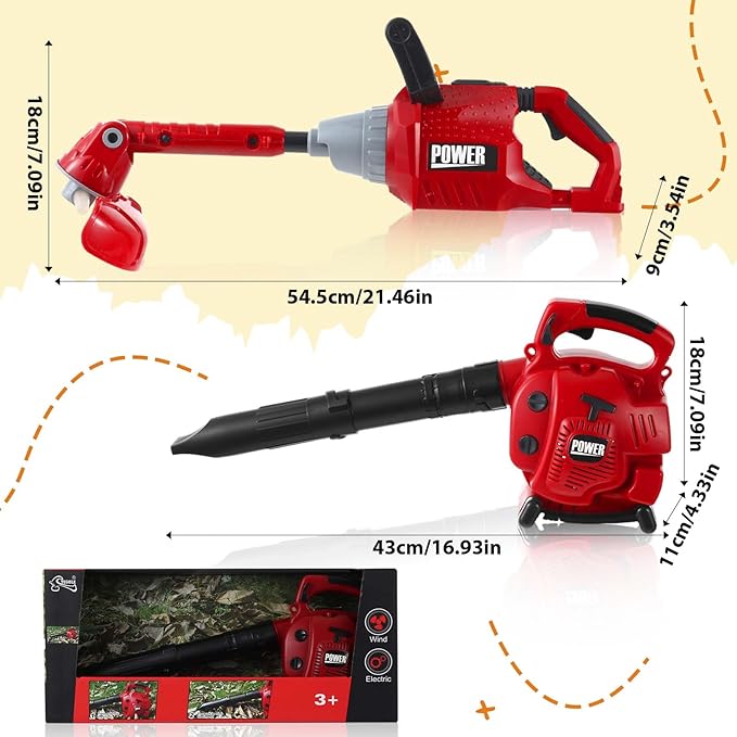 2 Pcs Toy Gardening Tool Set for Kids Leaf Blower, Toy Weed Trimmer Battery Powered Gardening Tool Set with Lights and Sounds Gift for Boys Girls