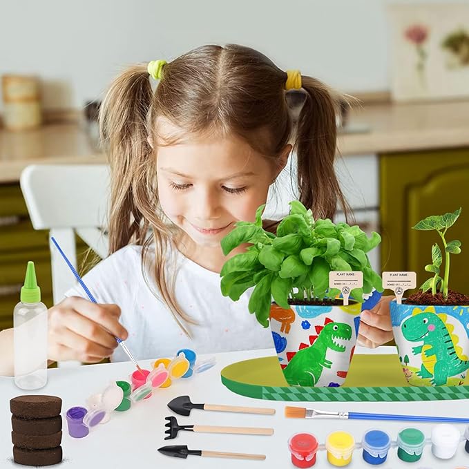 QSQSRUCH 4 Set Painting & Plant Flower Garden Kit, Arts and Crafts Kits for Kids Ages 4-8,Girls Gifts 8-10, Garden Set for Kids 8-12,Girls Toys Age 6-8, Gift for 4 5 6 7 8 9 10+ Year Old Girl