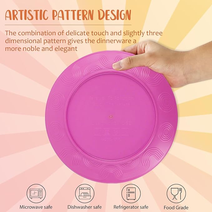 Wheat Straw Dinnerware Set 40 PCS | Service for 8 | Unbreakable Plates and Bowls Sets Plastic Reusable Dishes Sets Dinner Plates, Cereal Bowls, Water Cups Kitchen Set for Home RV- Pink