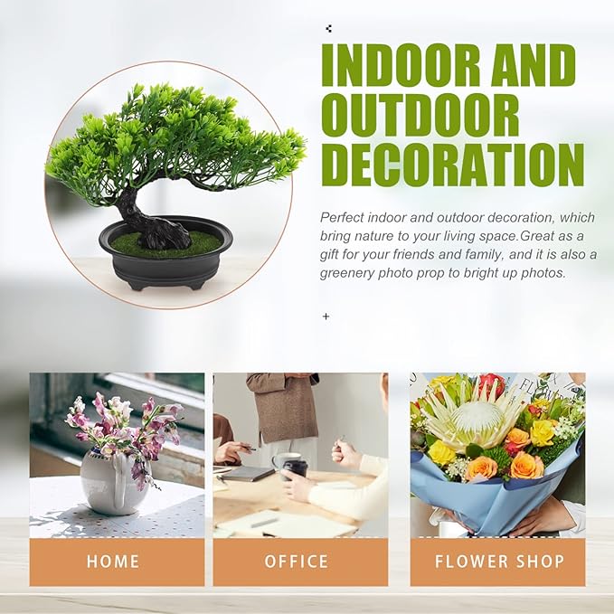 Hemoton Artificial Bonsai Tree Artificial Pine Tree Christmas Party Decoration Bonsai Home Décor Fake Plants for Wall Farmhouse Room Décor 12.59x9.44 Green Fake Bonsai Fake Tree