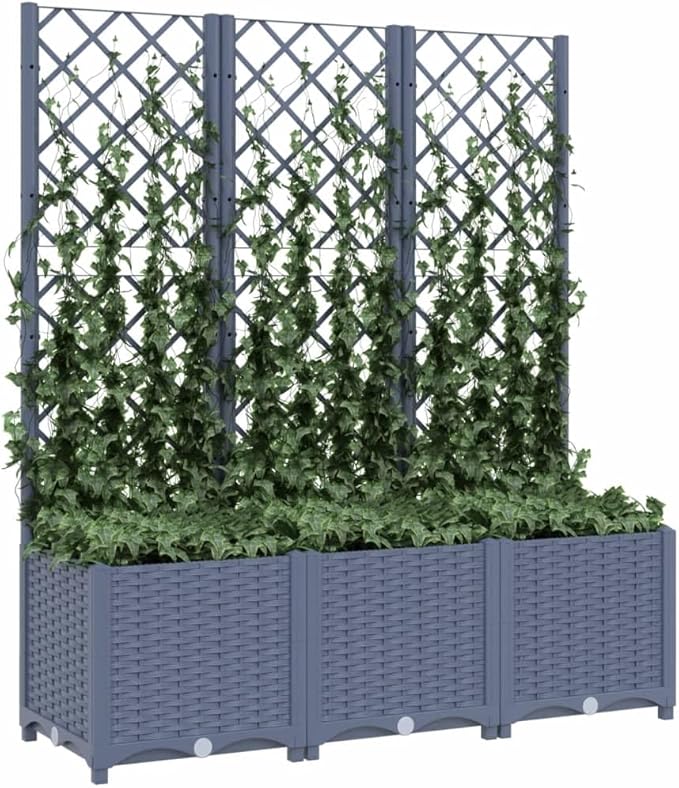 Garden Planter with Trellis, Trellis with Planter Box, Outdoor Raised Garden Bed for Climbing Plants, Raised Garden Bed Garden Planter Box, Dark Gray 47.2"x15.7"x53.5" PP