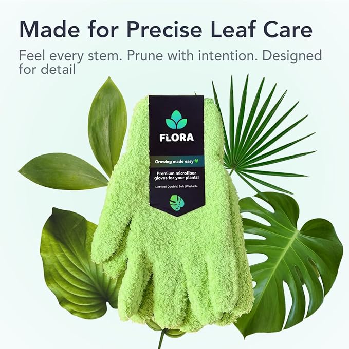 Flora Microfiber Dusting Gloves for Houseplants – Save Your Plants from Hidden Killers – Ultra-Gentle Microfiber Leaf Cleaners for Indoor Plants – Washable & Reusable