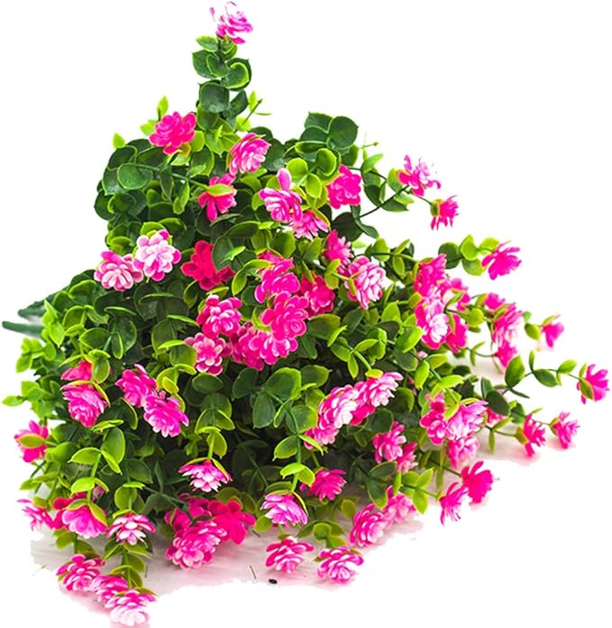 Artificial Flowers, Fake Outdoor UV Resistant Plants Faux Plastic Greenery Shrubs Indoor Outside Hanging Planter Home Kitchen Office Wedding, Garden Decor (Pink)
