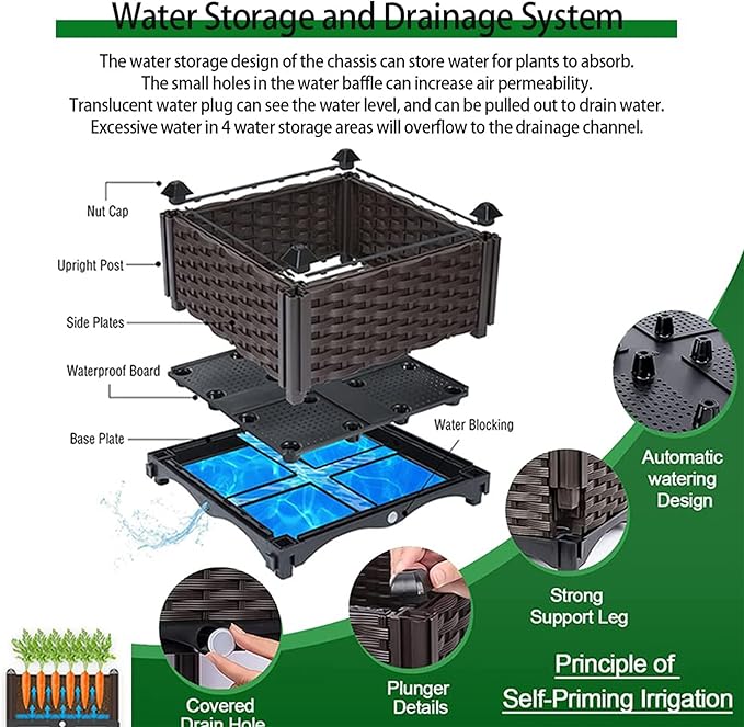 Raised Garden Beds Outdoor for Vegetables, Flowers, Herbs, Garden Box with Drain Outlet, Heat and Frost Resistance Planters
