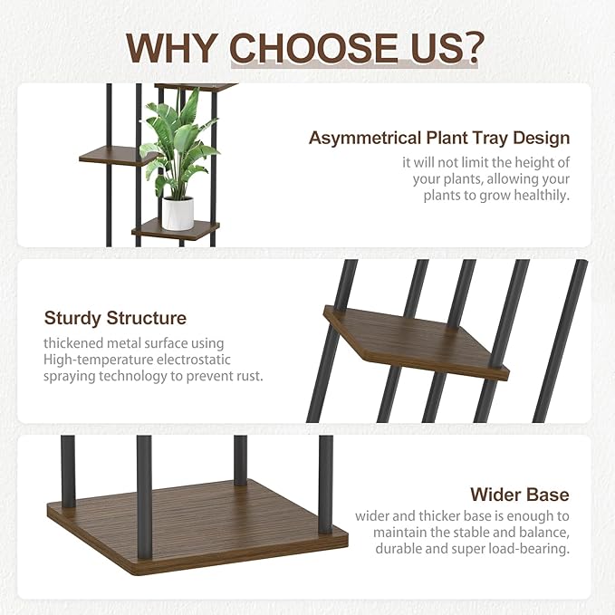 6 Tier Plant Stand Indoor, Tall Metal Wood Muti-Level Planter Shelf Holder, Sturdy Large Vertical Corner Orchid Flower Pot Display Rack for Narrow House Decor Office Living Room Bedroom, Oak