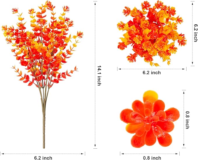 Ivydale Artificial Flowers for Outdoor Spring Decoration, 12 Bundles Eucalyptus Fake Plants UV Resistant, Faux Flowers Plastic Greenery Bushes Shrubs for Home Porch Outside Decor (Fall)