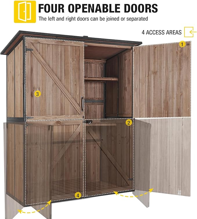 Aivituvin Outdoor Storage Shed Upgraded with Strong Metal Frame Garden Tool Shed Storage House Cabinet with Adjustable Shelfs and Wooden Floor 4.6 x 2.42FT,Dark Brown