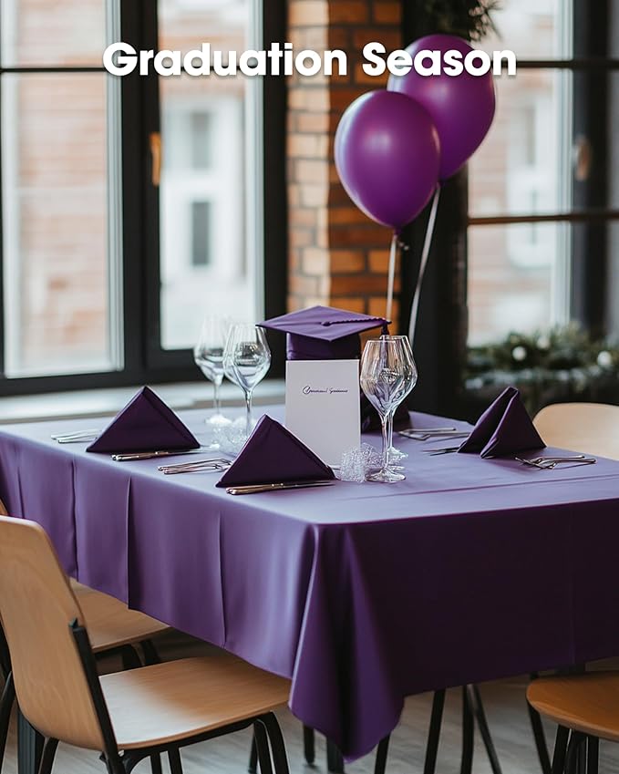 Pureegg Plastic Table Cloth Disposable 8 Pack, 54 x 108 Inch Table Cloths, Graduation Decorations Class of 2025, Graduation Party Tablecloths, Rectangle, Plastic Cover, Leakproof & Sturdy, Purple
